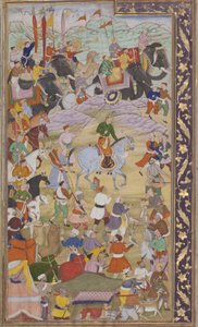 El emperador Akbar caza en Sanganer camino a Gujarat, 1600-10 de Mukund
